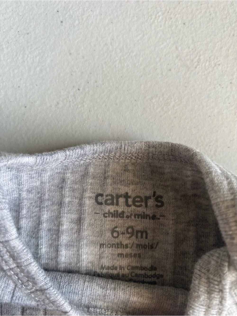 Carter's Gray Ribbed Long-Sleeve Baby Bodysuit Onesie 6-9M